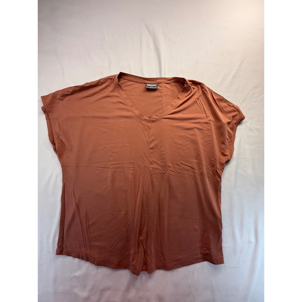 32 Degrees Cool Womens V-Neck Short Sleeve Top Size L Rust Orange Active Tee